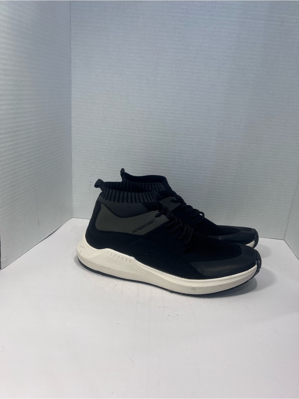 Members Only Black Knit High-Top Sneaker with White Sole